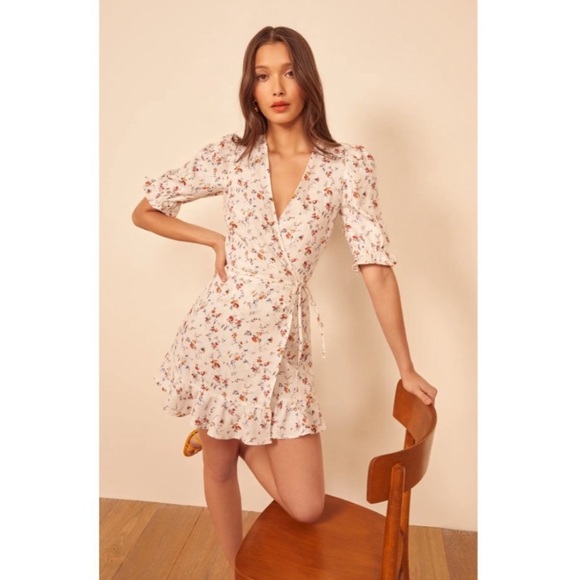 Reformation Dresses & Skirts - Reformation Floral Wrap Mini Dress - White and Pink